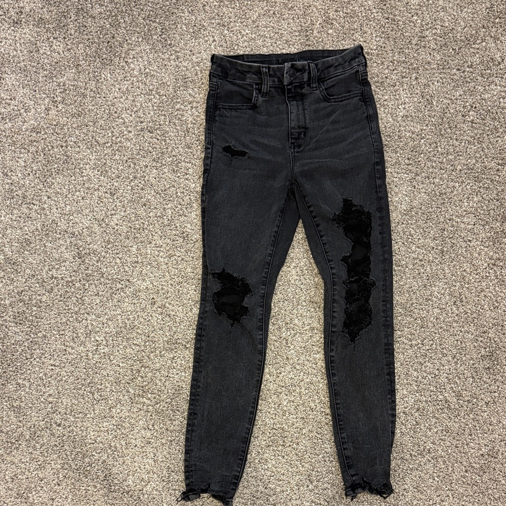American Eagle Outfitters Black Distressed Skinny Jeans